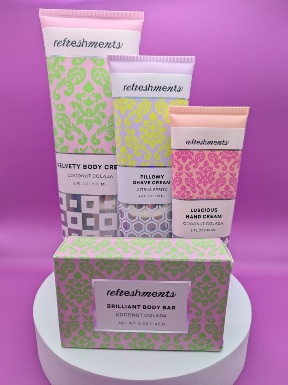 Ipsy Refreshments 4pc Set Coco Colada Body & Hand Cream + Soap + Shave Cream New